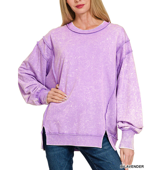 #508 Acid Wash High Low Sweatshirt