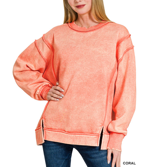 #509 Acid Wash Side Slit Sweatshirt