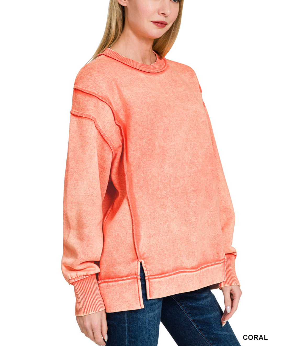 #509 Acid Wash Side Slit Sweatshirt