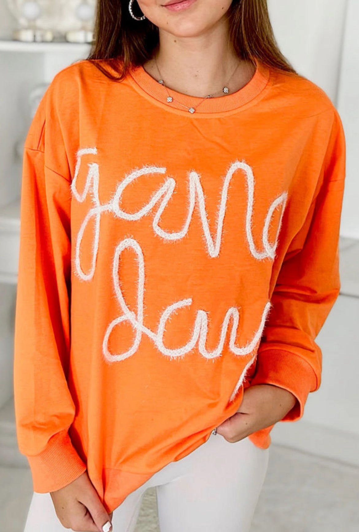 #23 Carrot Contrast Game Day Graphic Casual Top