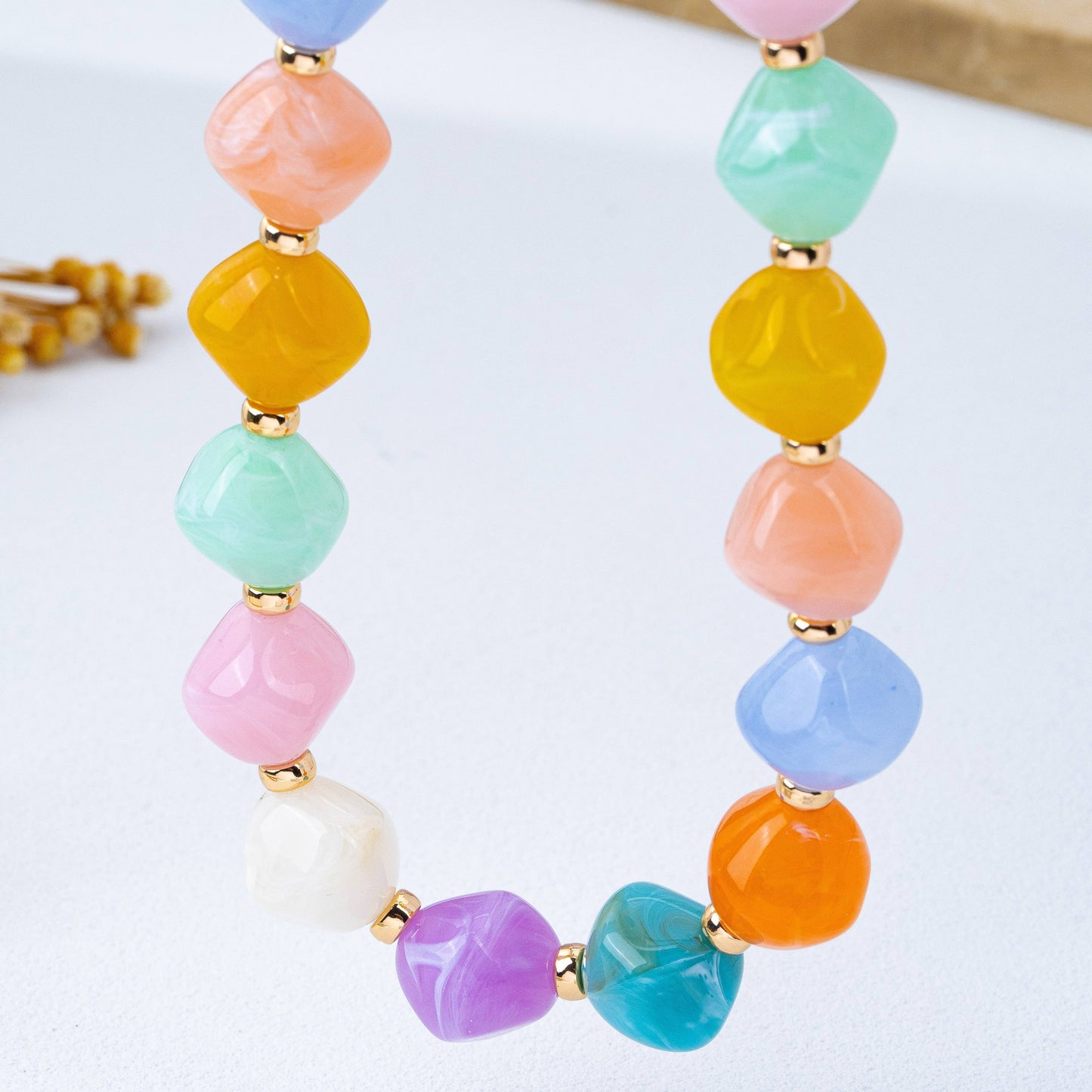 #1091 Multicolor Oversized Faceted Pastel Bead Necklace