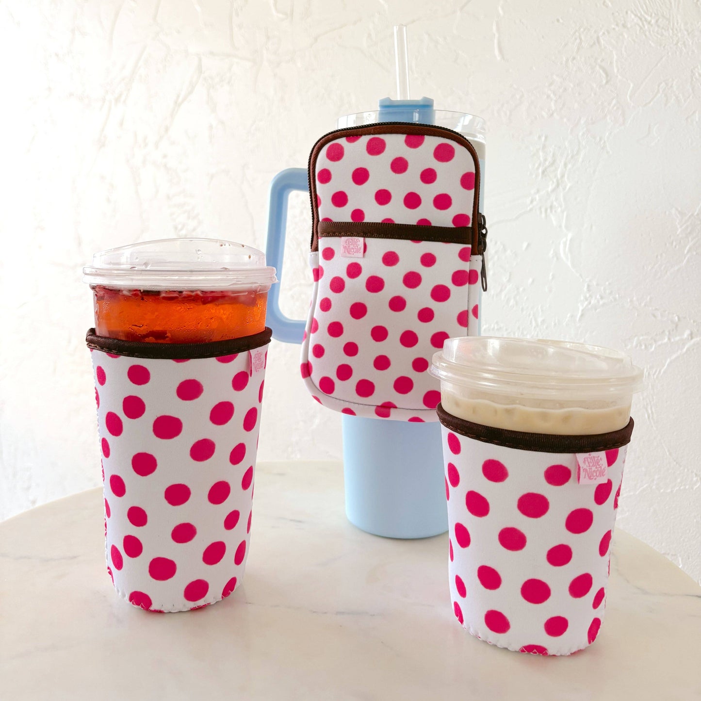 #634 Coffee Cup Cover - Pink Polka Dots