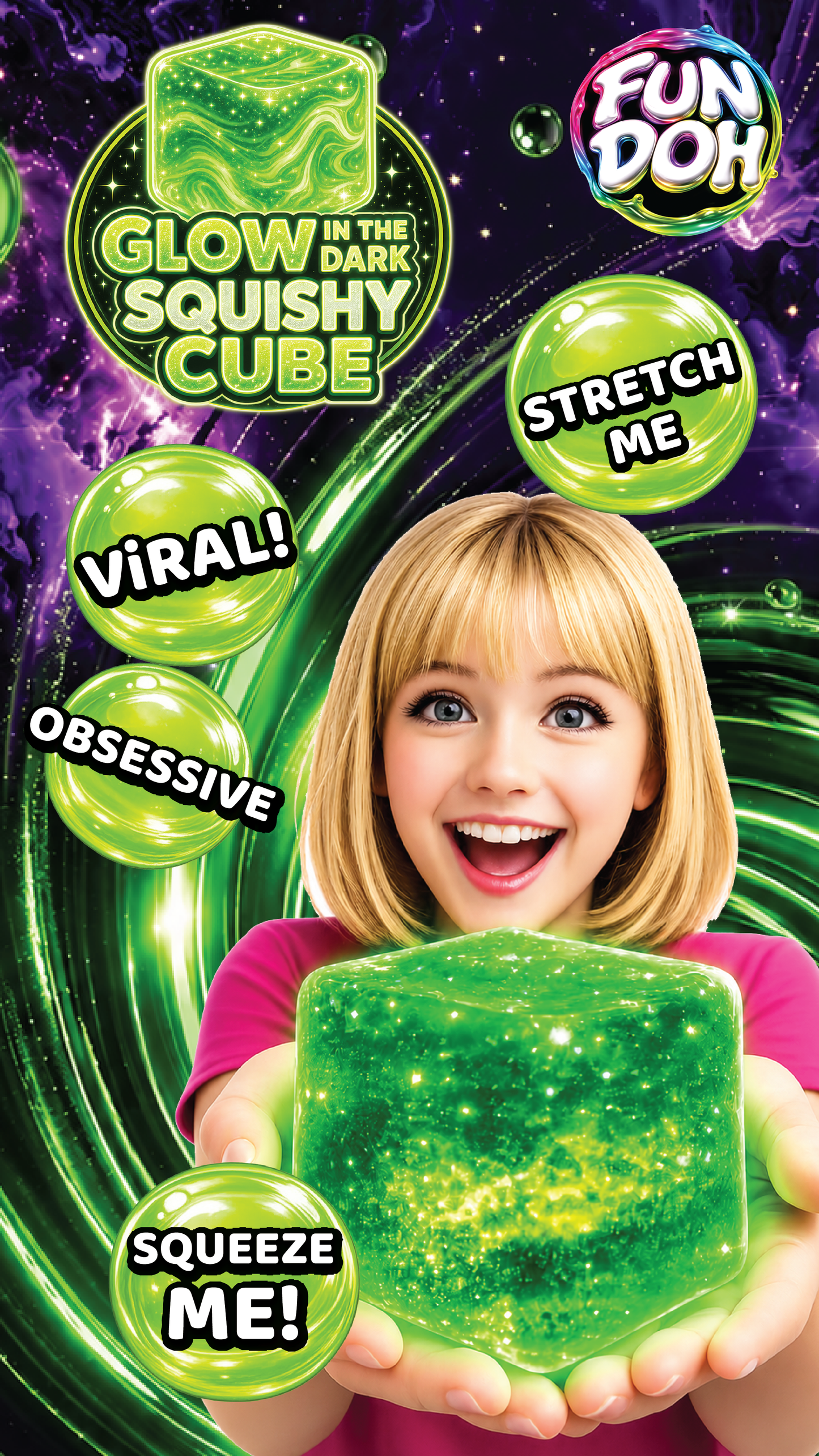 #1023 Fun Doh Glow in the Dark Squishy Sparkle Cube