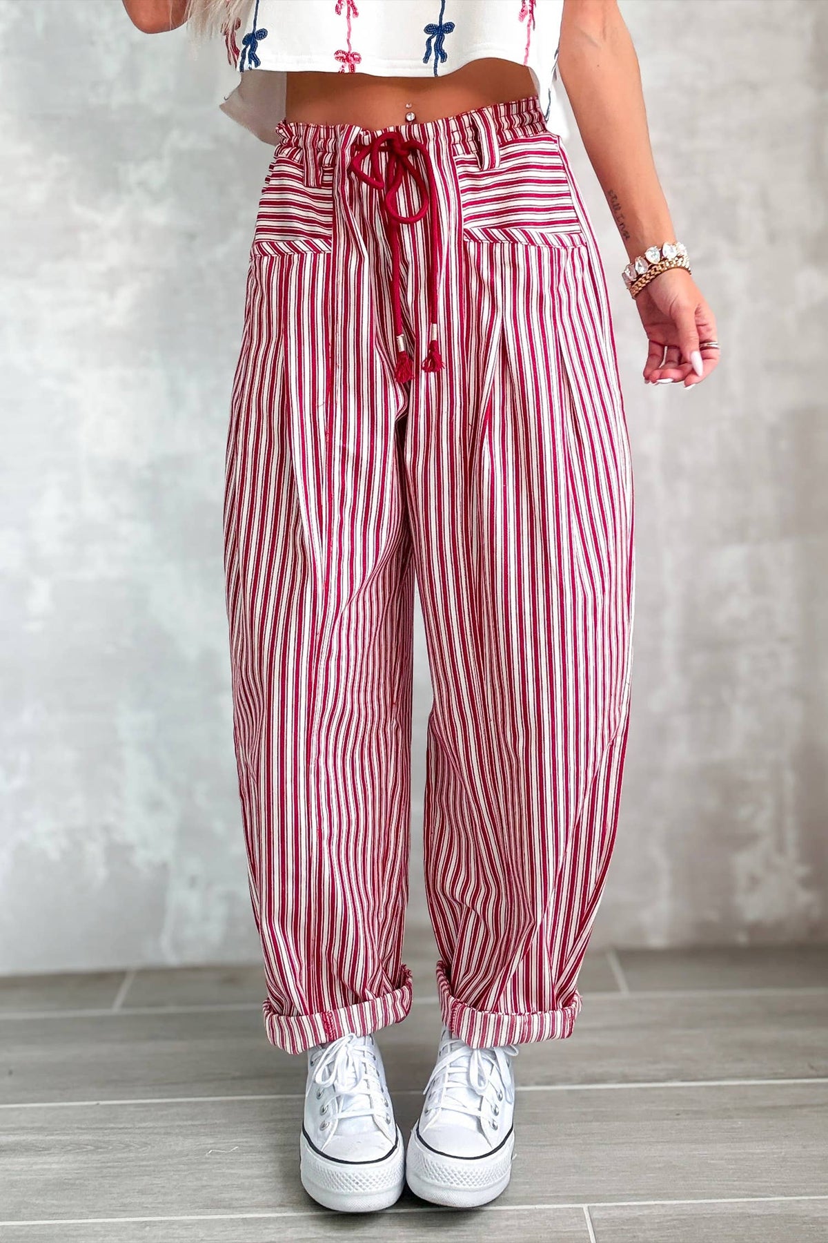 #1172 LDC Stripe Drawstring Casual Loose Pants