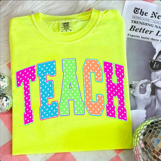 #908 Teach Neon Polka Dot Tee
