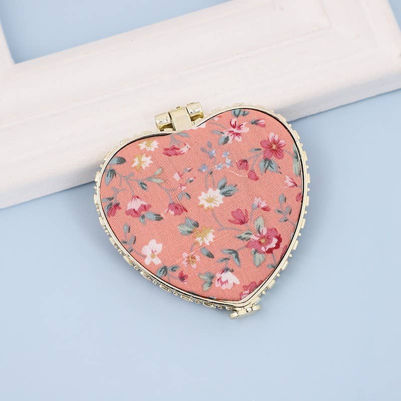 TRAVEL POCKET COMPACT HANDHELD FLORAL MIRROR