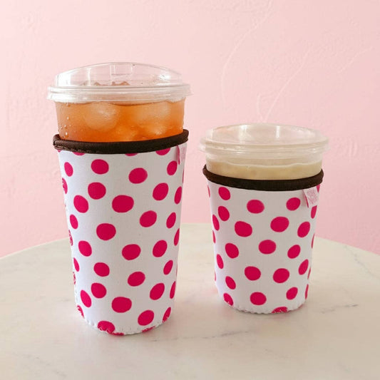 #634 Coffee Cup Cover - Pink Polka Dots