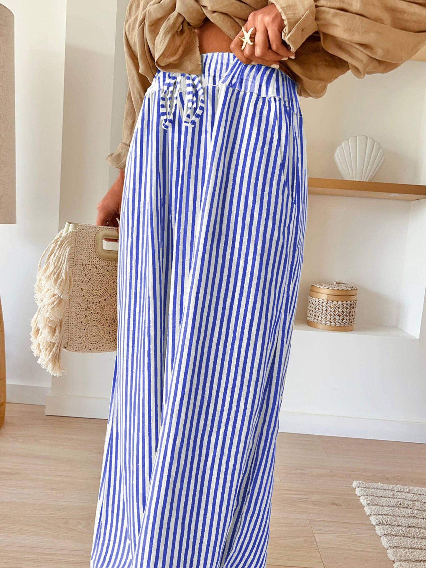 #614 Striped Printed Wide Leg Pocket Pants