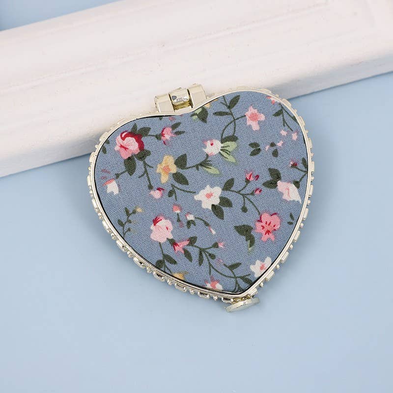 TRAVEL POCKET COMPACT HANDHELD FLORAL MIRROR