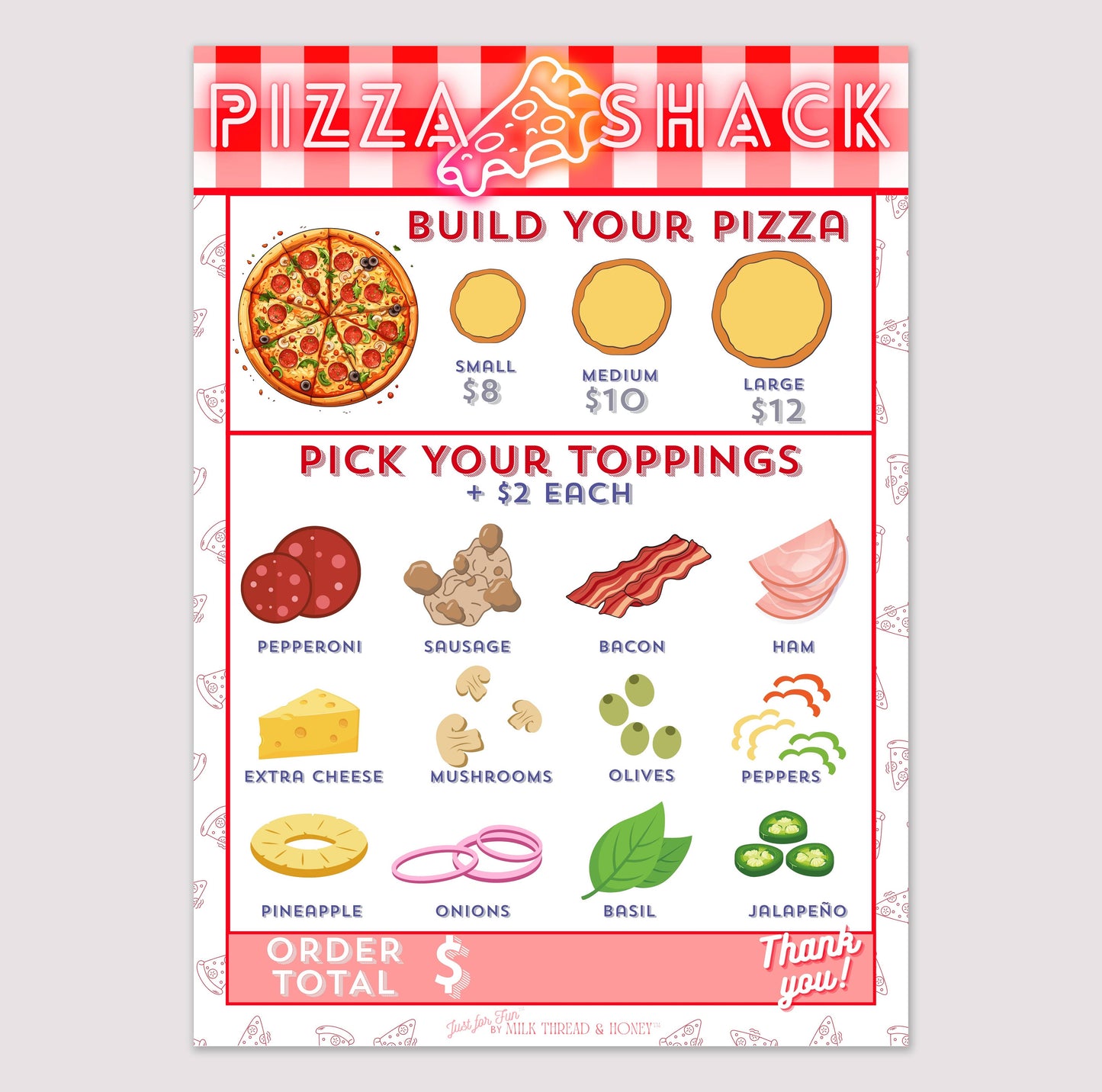 #155 Pretend Play Build-Your-Own Pizza Order Notepad