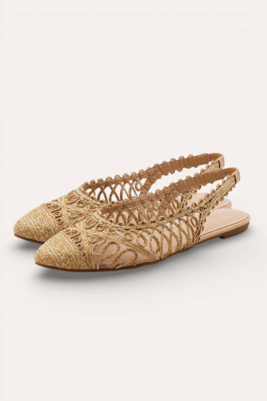 #907 WOVEN RAFFIA UPPER SLING BACK FLAT
