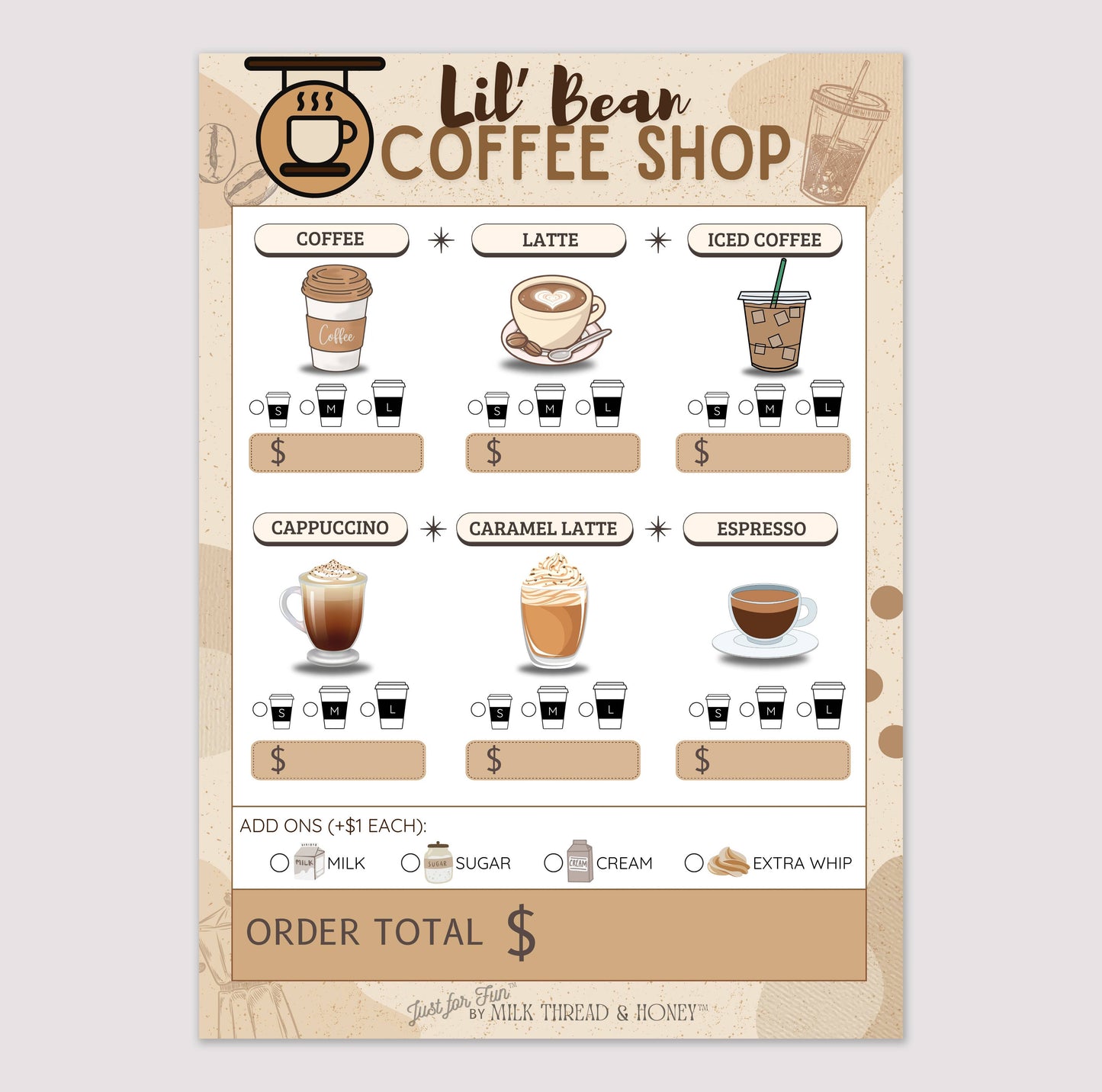 #159 Pretend Play Coffee Shop Order Notepad