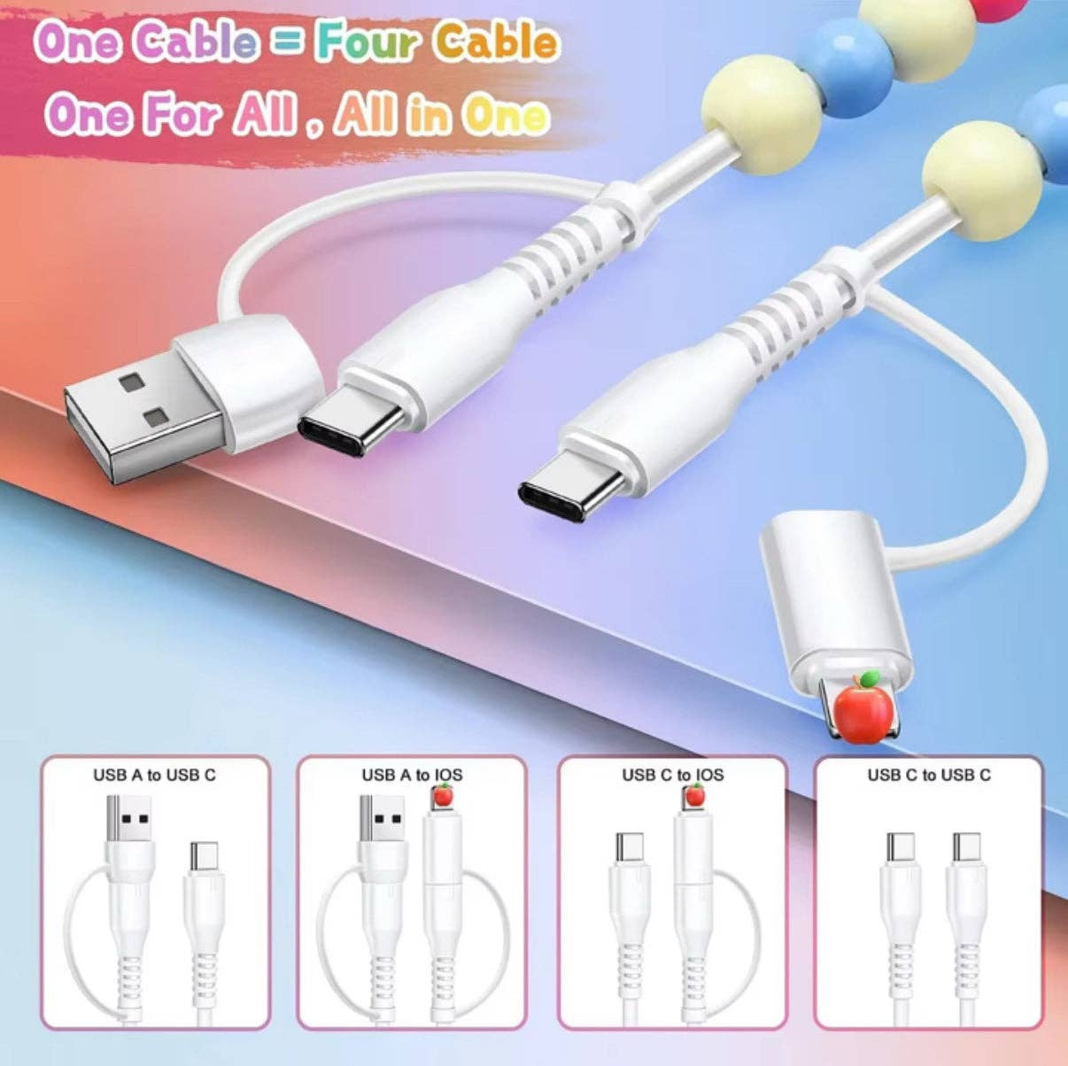 #803 Pink & White Bow Pearl Beaded 4-in-1 Charger