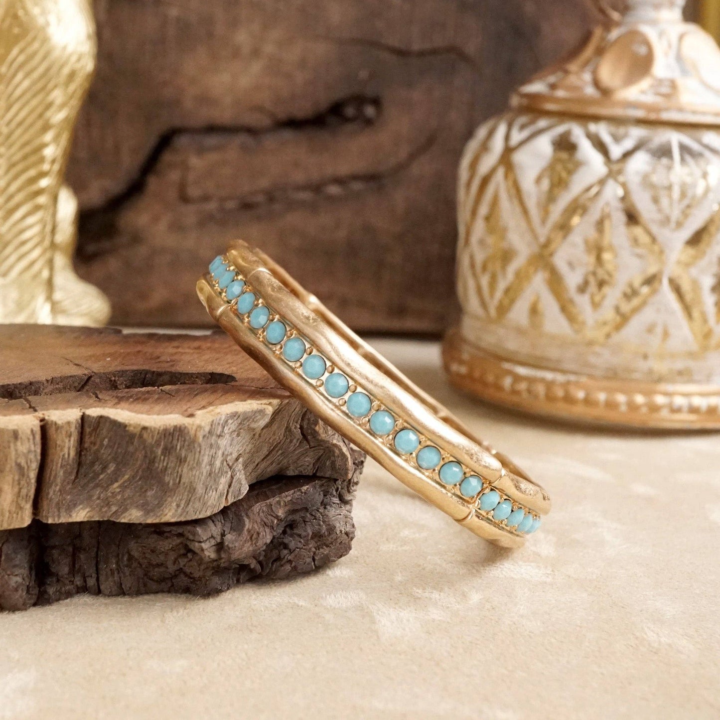 #406 Minimalist Crystal & Pearl Bangle Bracelet – Brushed Gold or Silver