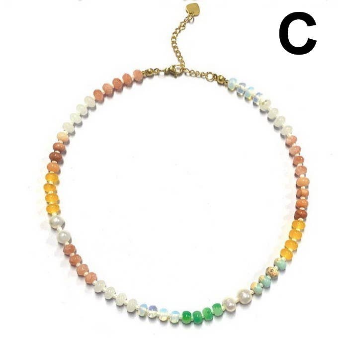 #1111 Natural Stone Semi-Precious Glass Mixed Necklace
