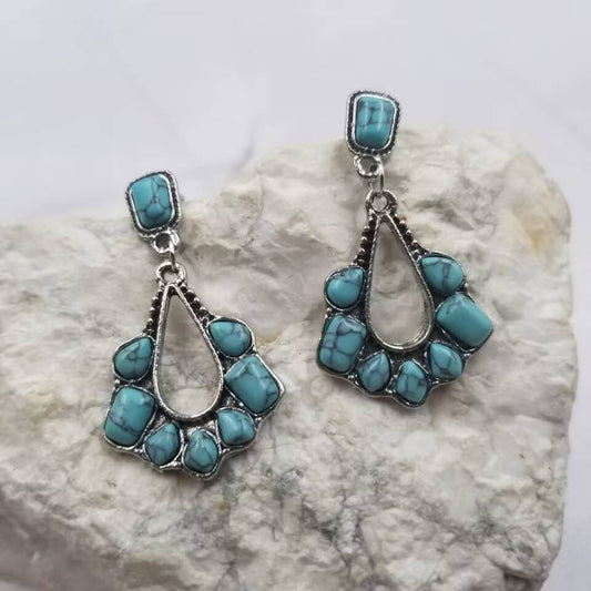 #503 Glamorous Natural Stone Turquoise Dangle Earrings