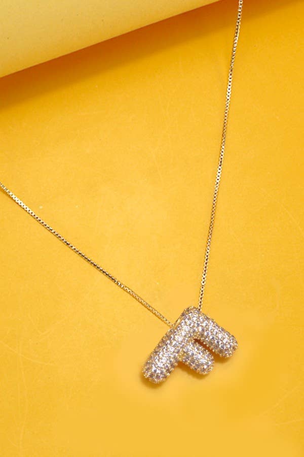 INITIAL PAVE RHINESTONE BUBBLE BALLOON NECKLACE