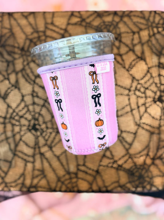 #1127 Iced Coffee Sleeve-Cute Pumpkin Stripe