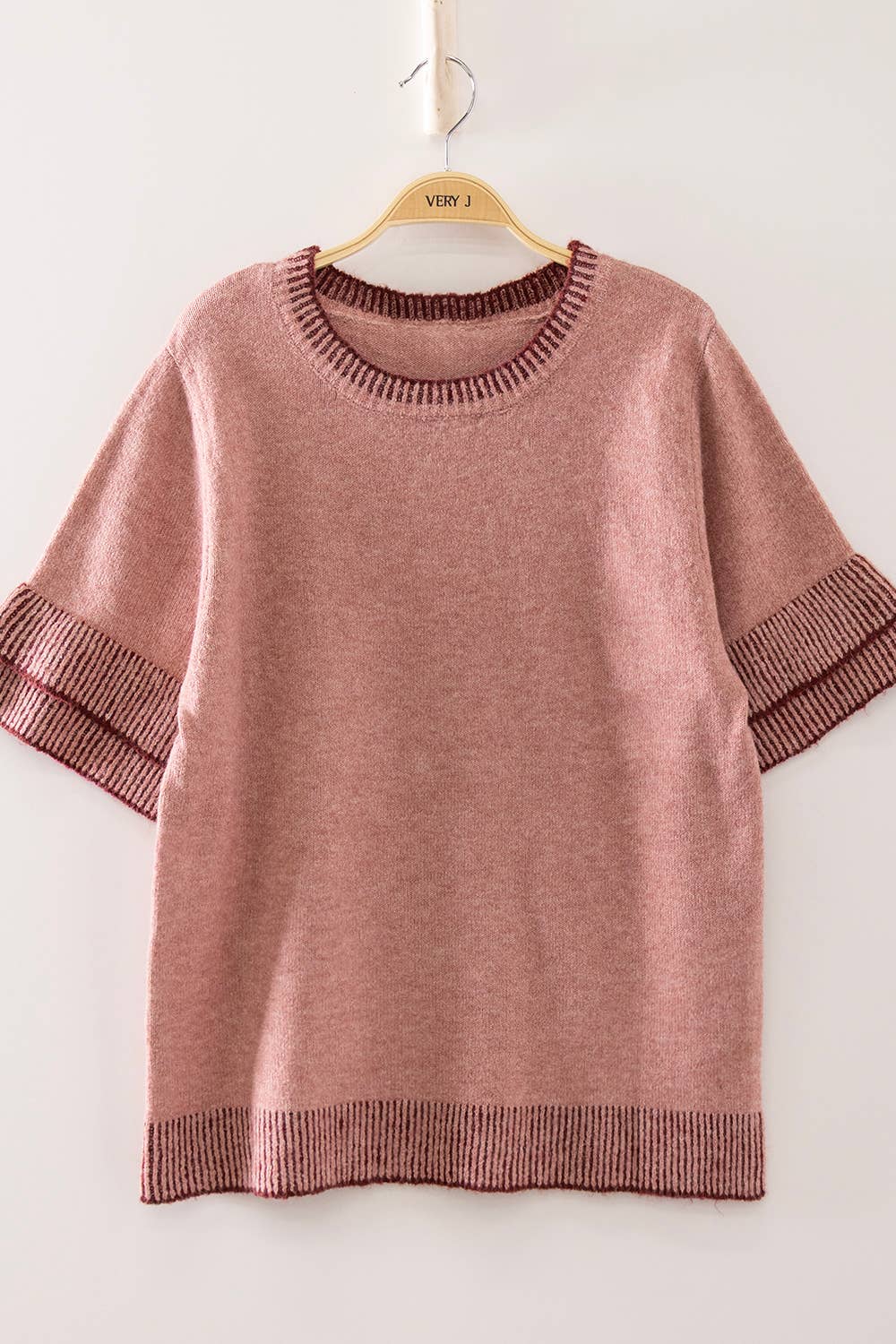 #1118 Short Sleeve Contrast Detail Sweater