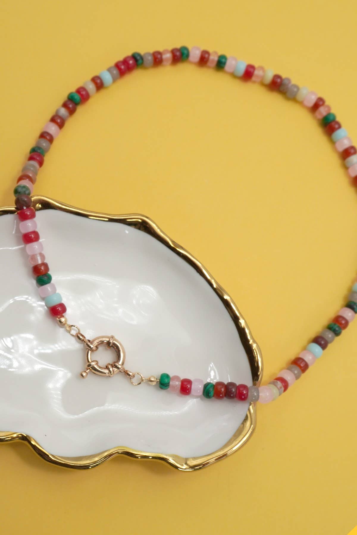 NATURAL STONE CHARM  SPRING CLASP BEADED NECKLACE | 40NK9467