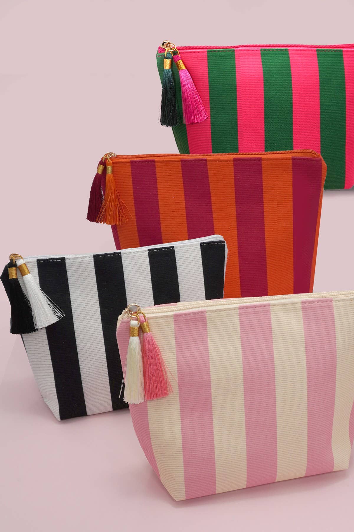 #1096 Striped Tassel Makeup Pouch