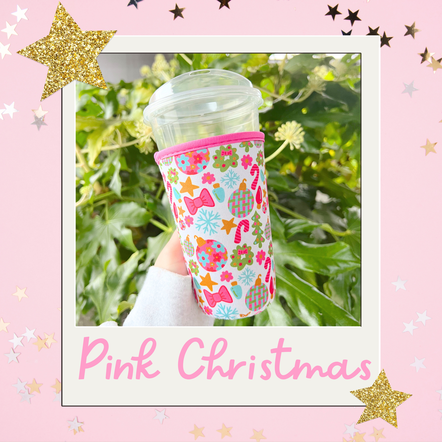 #192 Coffee Cup Cover - Pink Christmas