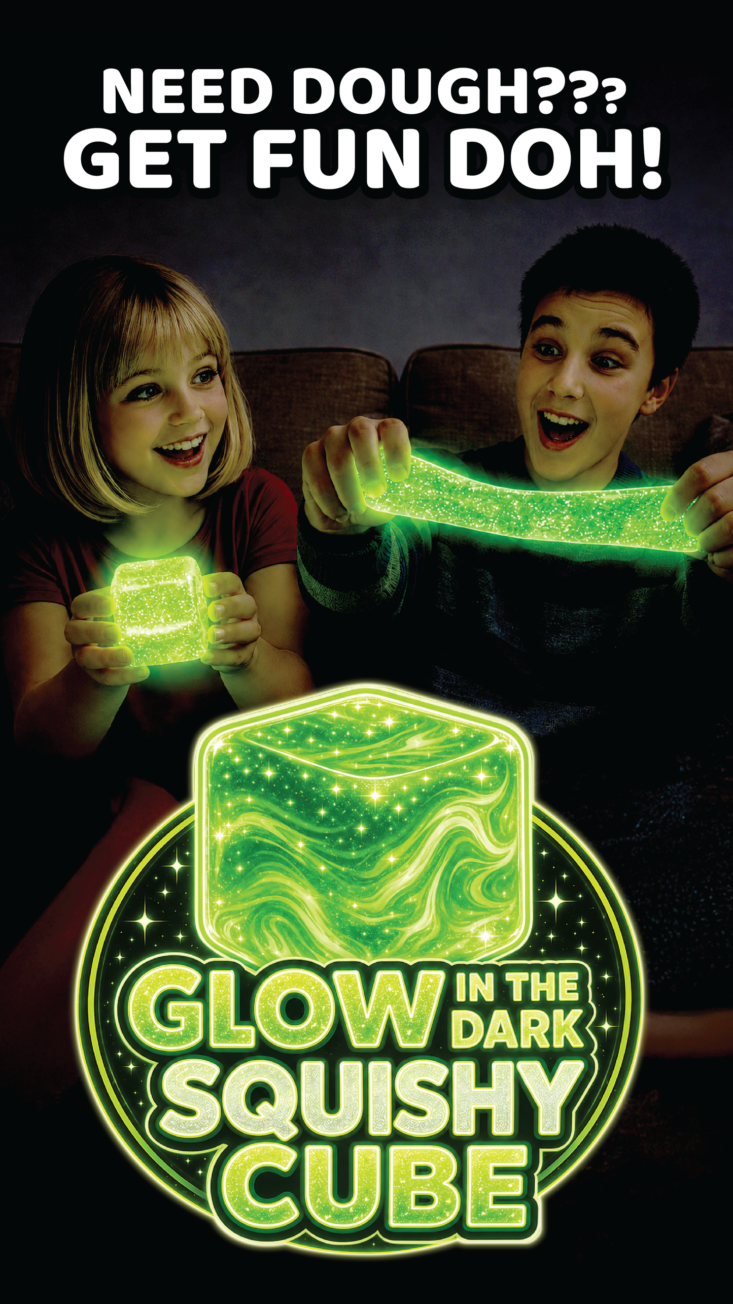 #1023 Fun Doh Glow in the Dark Squishy Sparkle Cube