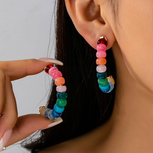 #724 Rainbow Beaded Hoop Earrings