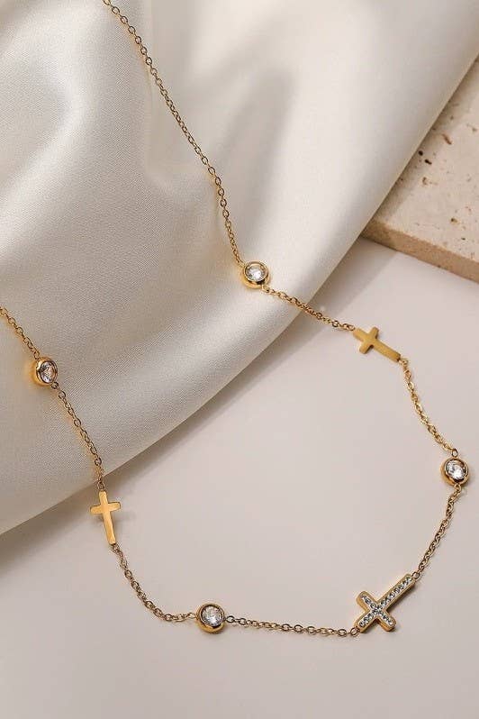 18K STAINLESS STEEL TARNISH FREE CROSS NECKLACE