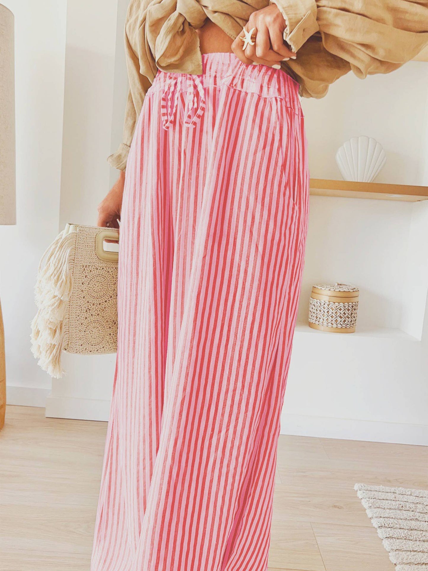 #614 Striped Printed Wide Leg Pocket Pants