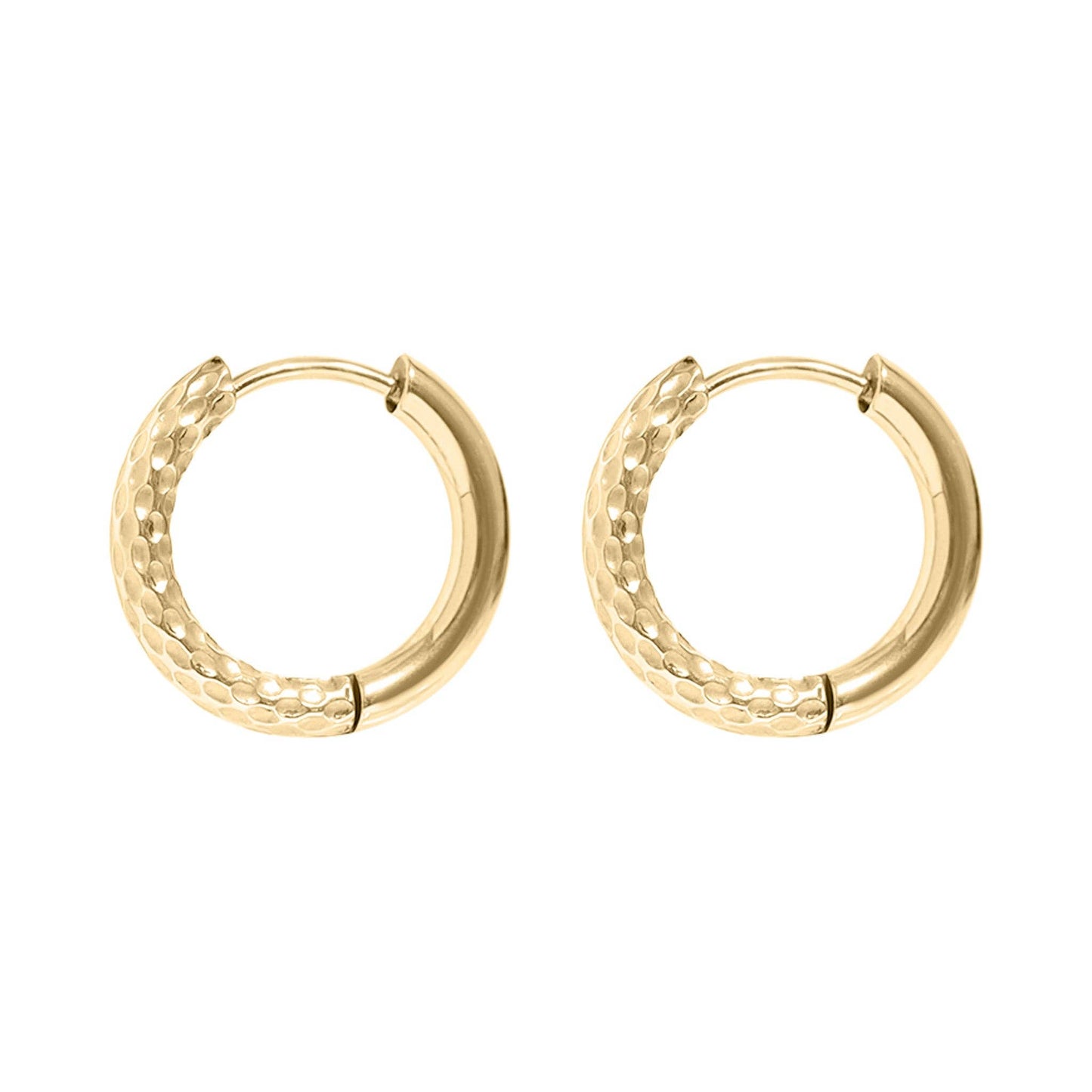 #323 18K Gold PVD Stainless Steel Half Textured Huggie Hoop Earrings / ERJ0030
